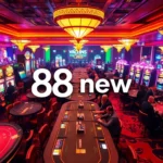 Experience the thrill of gaming with 88 new at dynamic casino tables filled with players and bright slot machines.