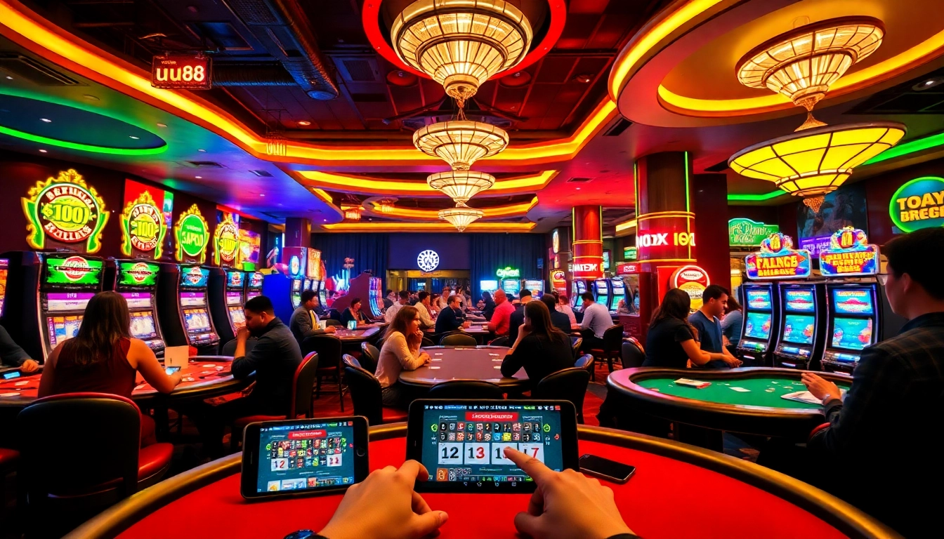 Explore the thrilling gaming atmosphere at uu88.com with vibrant casino tables and engaging players.